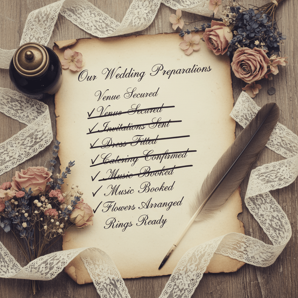 Vintage wedding checklist with classic design elements, traditional typography, and timeless aesthetic for traditional weddings