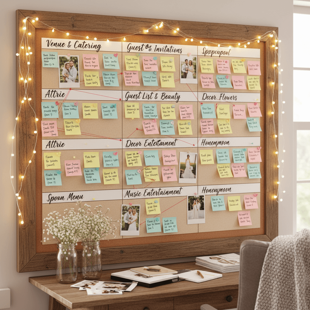 Wedding checklist board with visual task tracking, progress indicators, and collaborative planning features for team coordination