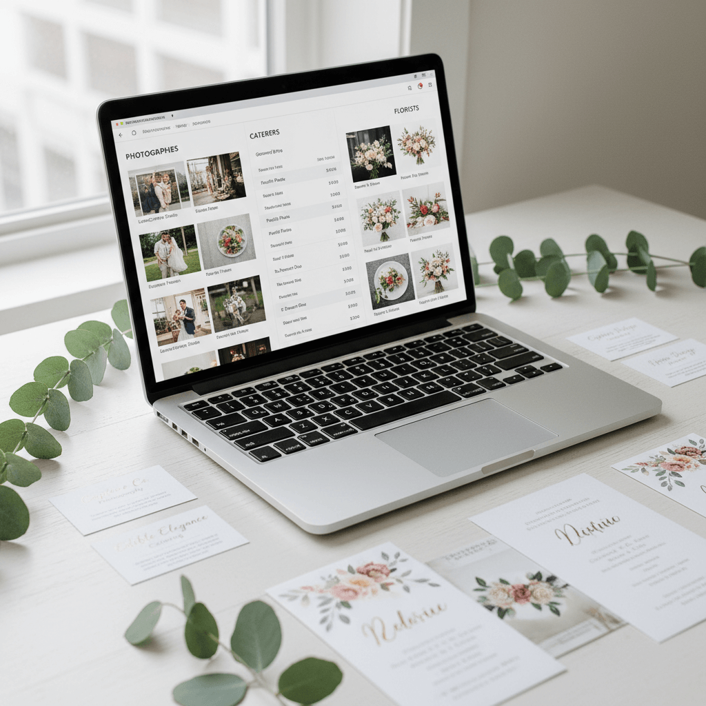 Wedding vendor coordination software with communication tools, contract management, and review systems