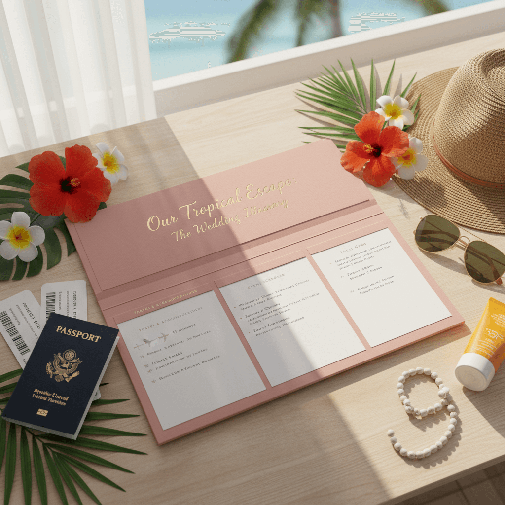 Destination wedding itinerary showing multi-day event schedule with travel coordination and local activity planning
