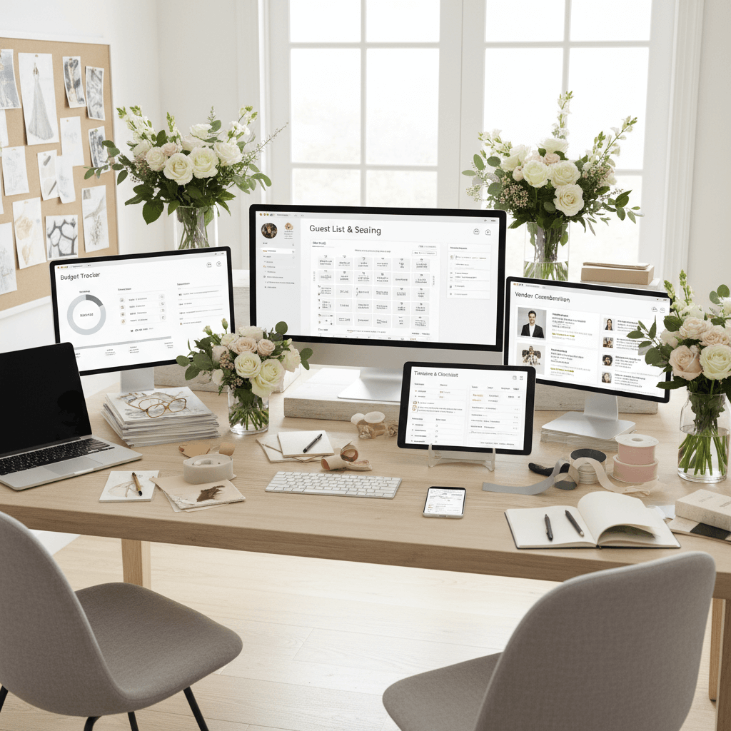 Wedding planning software dashboard with comprehensive overview, task management, and coordination features