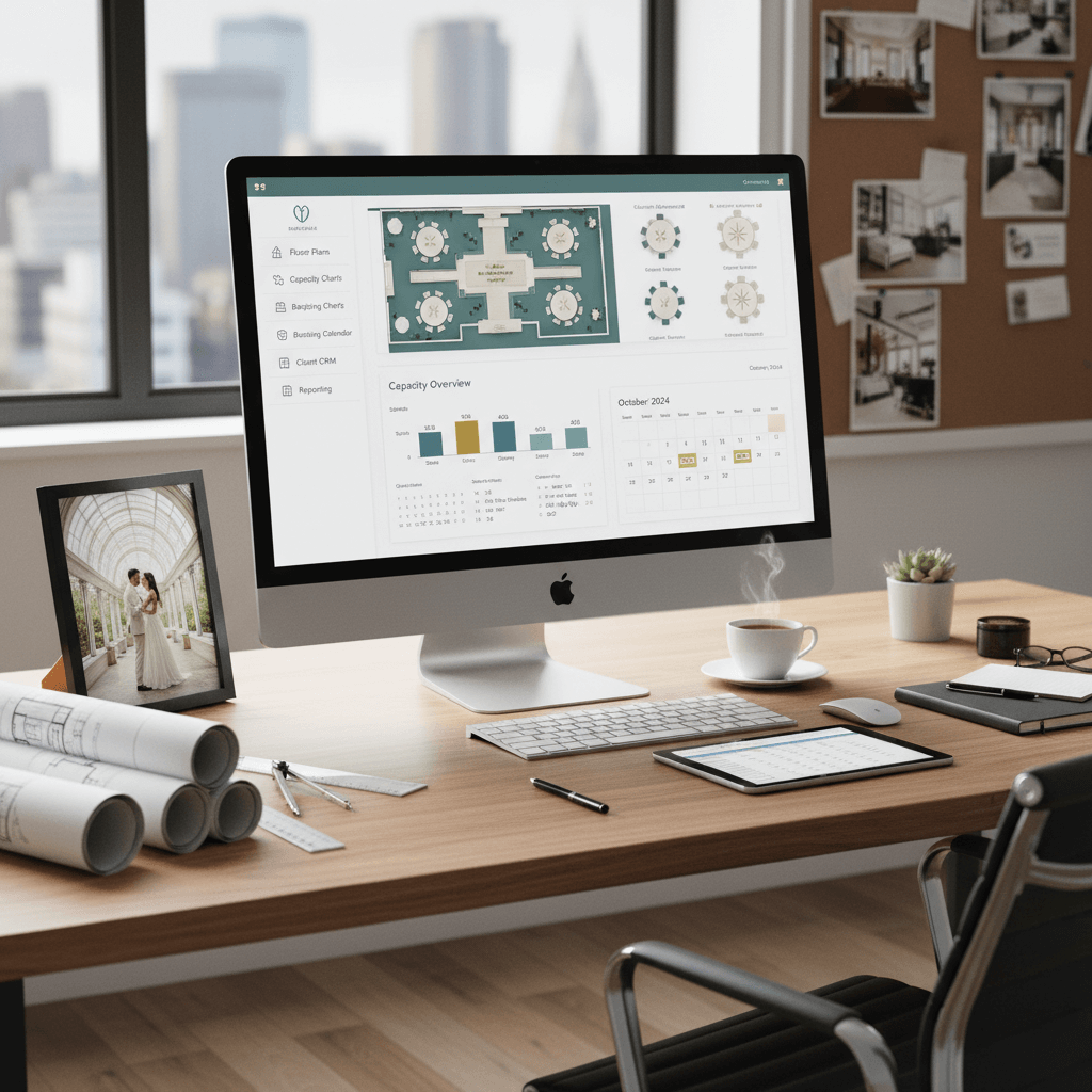 Wedding venue management software with booking calendar, space coordination, and event planning tools