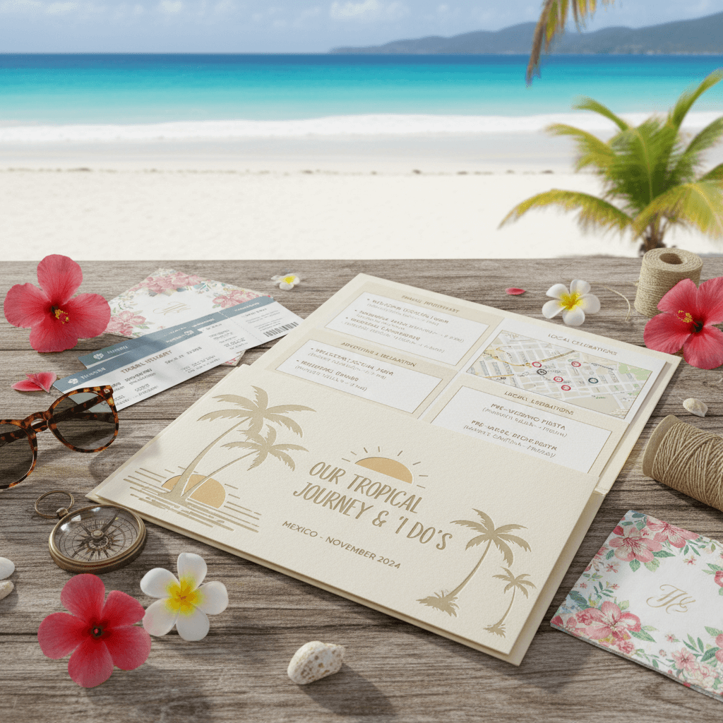 Destination wedding timeline folder with comprehensive scheduling for multi-day celebrations and travel coordination