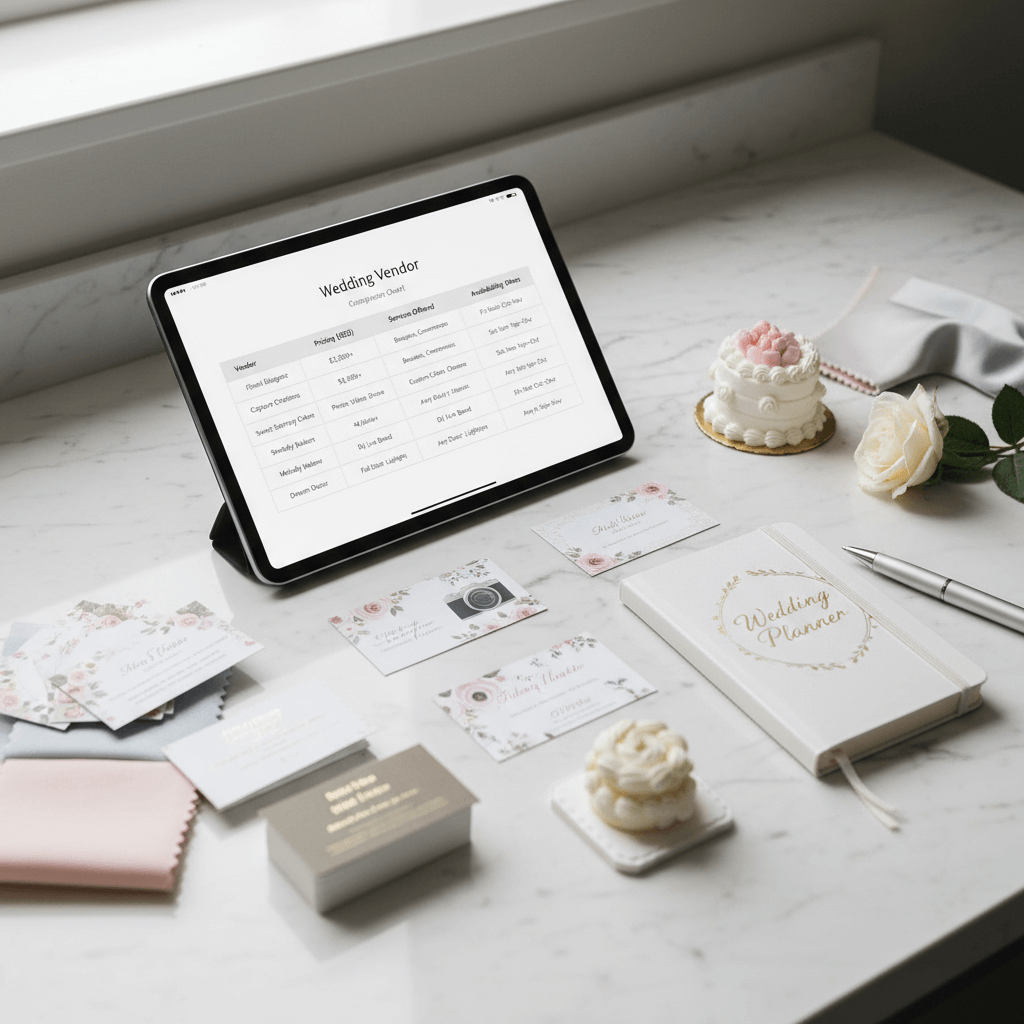 Wedding vendor comparison chart with pricing, services, and feature analysis for informed vendor selection